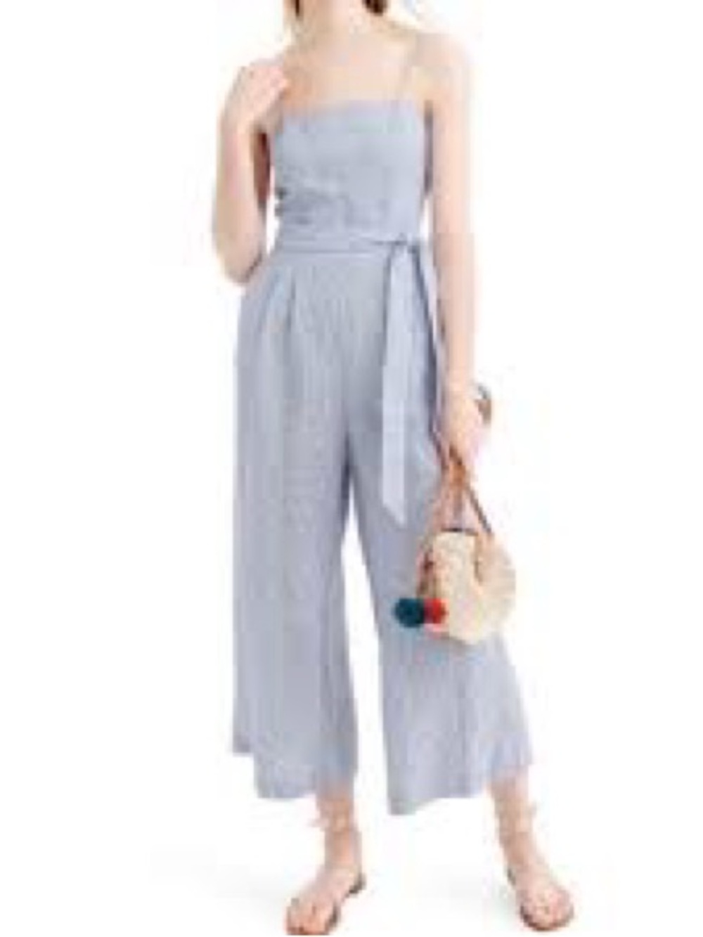 Banana Republic Sear sucker Light Blue Strapless Wide-Leg Jumpsuit Self-Tie Belt